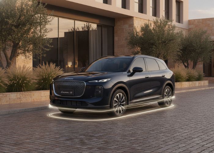 Sistema híbrido enchufable PHEV del LEPAS L8 con batería LFP de 18,4 kWh y motor 1.5 TGDI turbo