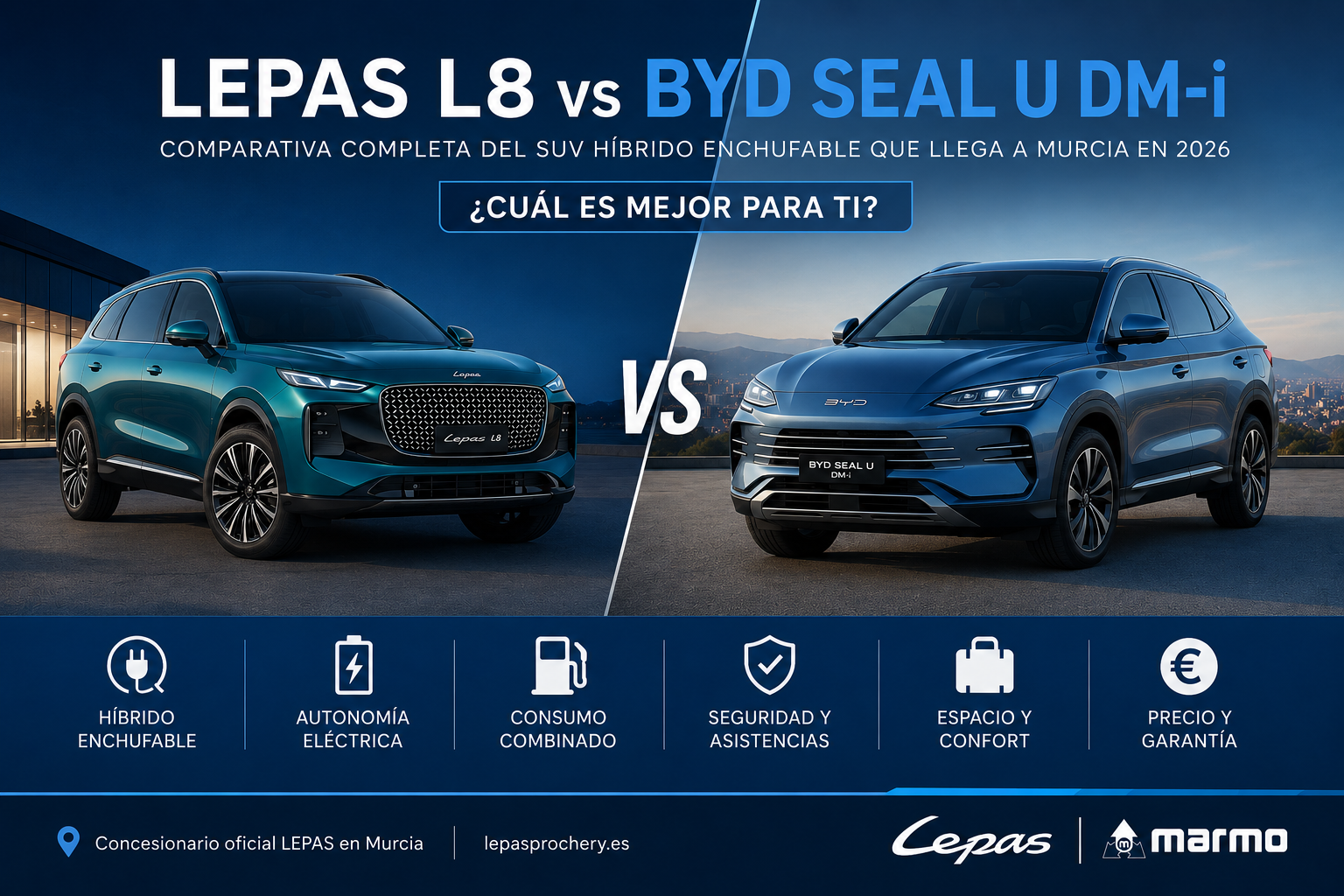 LEPAS L8 vs BYD Seal U DM-i comparativa visual de SUV híbridos enchufables